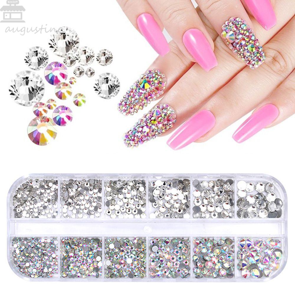 AUGUSTINA Agustina Nail Art Dekorasi Sequin 3D Strass Flatback Rhinestones DIY AB Color Clear Crystal Manicure