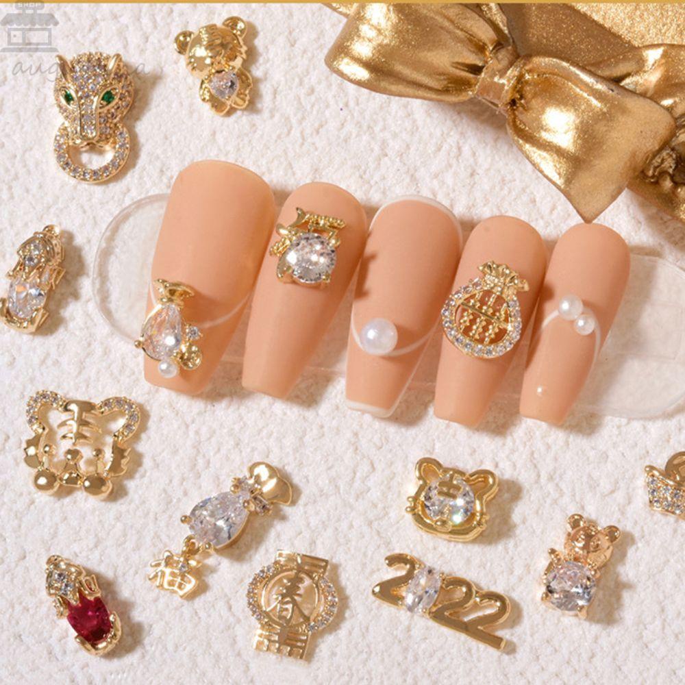 AUGUSTINA Agustin 3D Berlian Imitasi Dekorasi Kuku Zirkon Nail Art Charms Shiny Untuk Wanita2022Tahun Baru Dekorasi Manicure Fortune Rhinestone 3D Dekorasi Kuku Accesoires