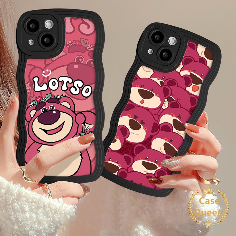 Cute Sesame Street Kartun Strawberry Bear Manyo Wavy Edge Case Untuk Realme C53 C30 C21Y C25Y C33 C11 C25s C15 C35 C55 C20 C25 C3 C20A C12 5i 6i 5 5S 9i 30A 20couple Soft Cover