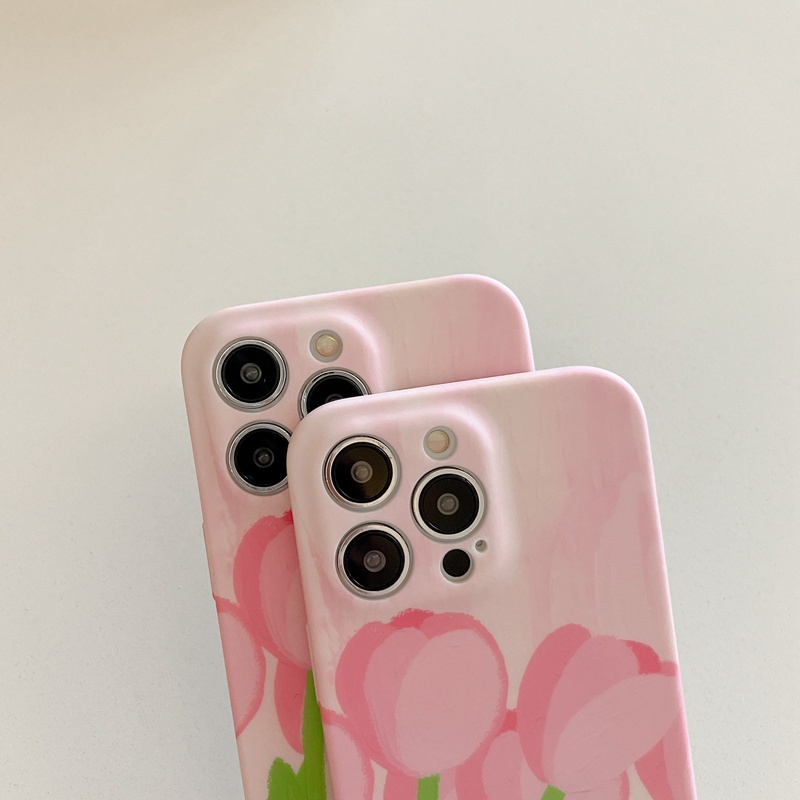 Nice Pink Tulip Soft TPU Case iP iPhone 6 6S 7 8 14 + Plus SE 2020 2022 X XR XS Max 11 12 13 Pro Max FTD Girl Woman Casing Apple