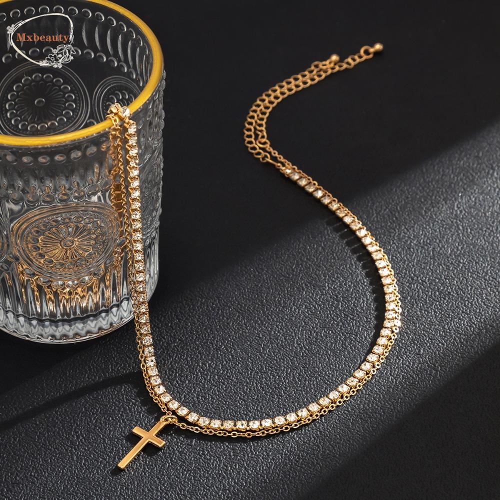 MXBEAUTY Kalung Pria Hiphop Street Punk Kreatif Lapisan Ganda Logam Gaya Korea Choker