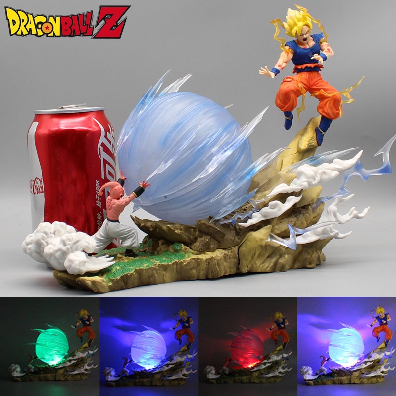 Lampu Led Dragon Ball Super Saiyan Gk Son Goku VS Majin BUU Luminous 22 cm PVC Action Figure Model Patung Mainan