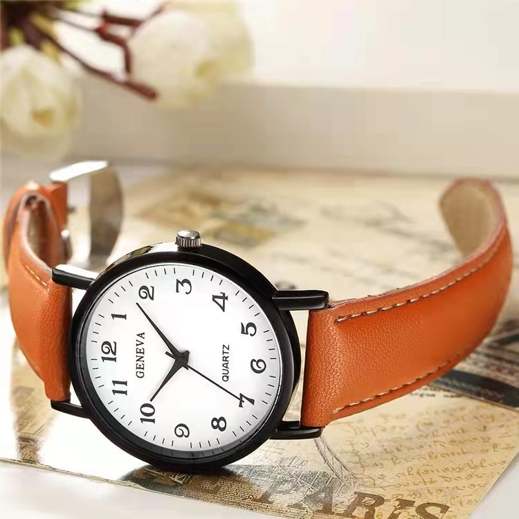 Jam Tangan Kulit PU Geneva Pria &amp; Wanita Analog Model Baru Klasik Korea Quartz Strap Kulit Untuk Casual Retro Jalan Mewah Premium Import Murah Grosir JT2