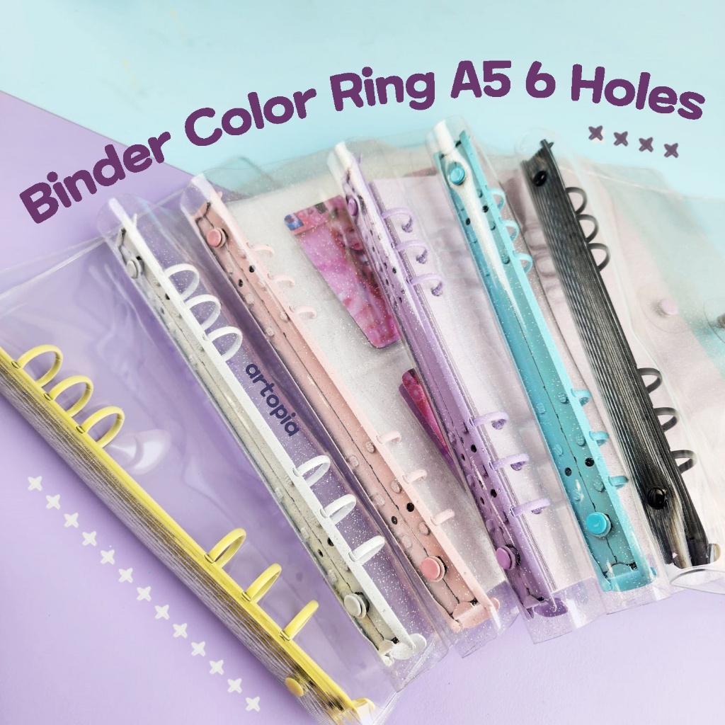 

[A5 6 Holes] Color Ring Binder Transparent 6 Ring Lubang Holes / Transparan Glittery Cover Bening untuk Keuangan Photocard PC