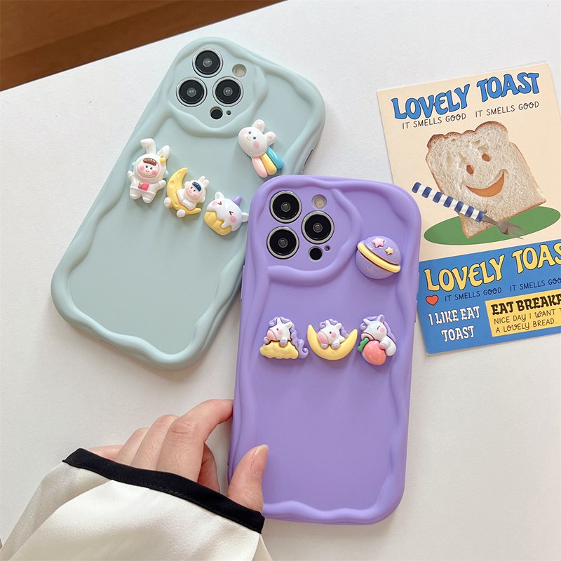 Macaron Purple Wave Astronaut Bunny Doll Soft Silicon Case HP iP iPhone 6 6S 7 8 14 + Plus SE 2020 2022 X XS XR 11 12 13 Pro Max Girl Woman Casing