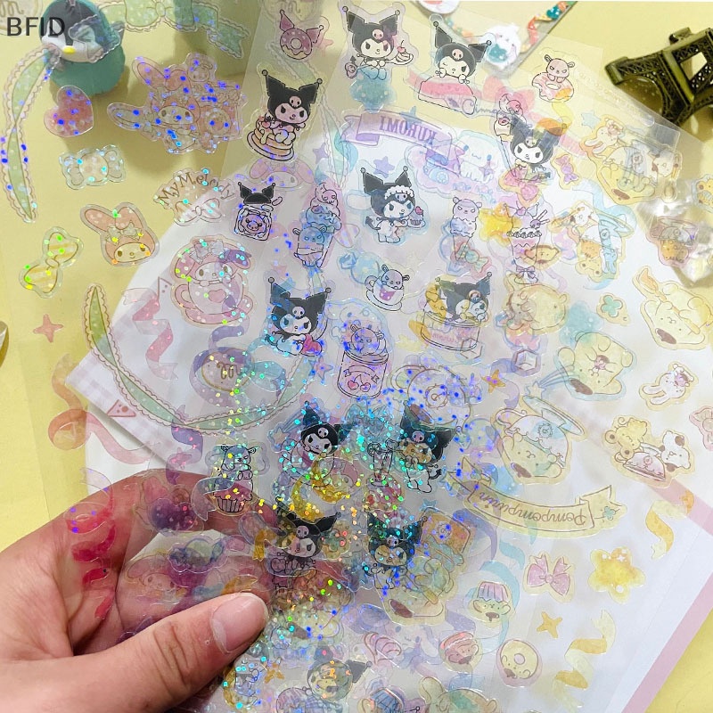 [BFID] 1pack Kartun Stiker Laser Transparan Goo Card Decoration Hand Ledger Dekorasi Sticker Kuromi Melody DIY Bahan Hadiah Lucu [ID]