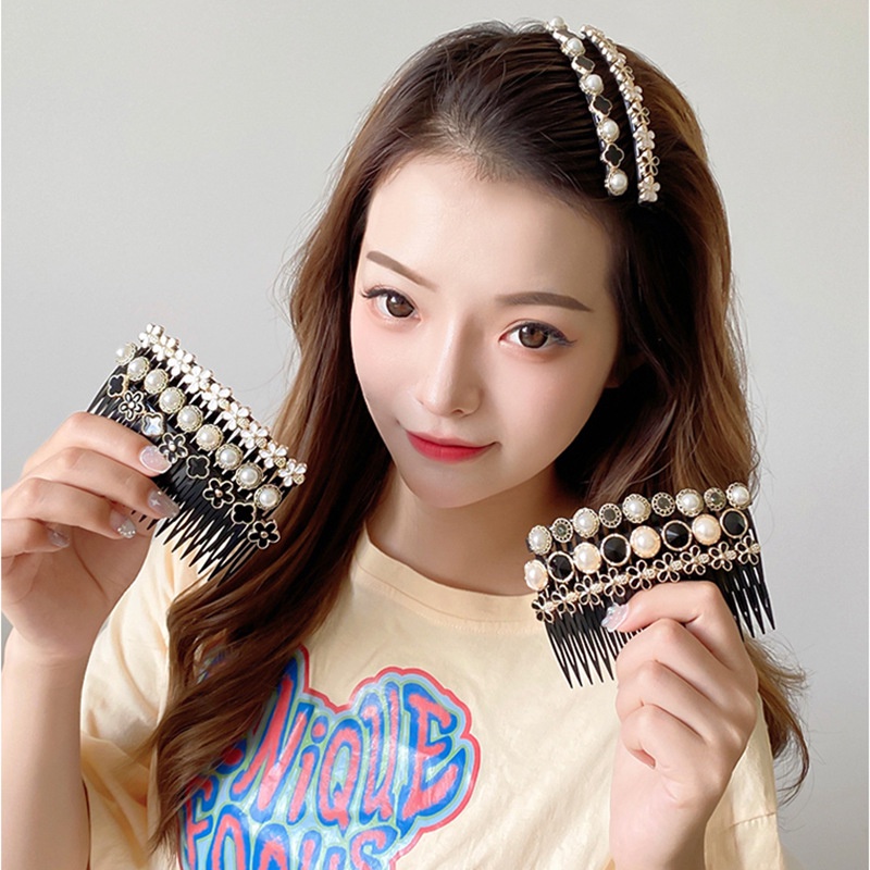 Korean Pearl Rhinestone Black Hair Comb Fashion Simple Insert Comb Women Hair Accessories