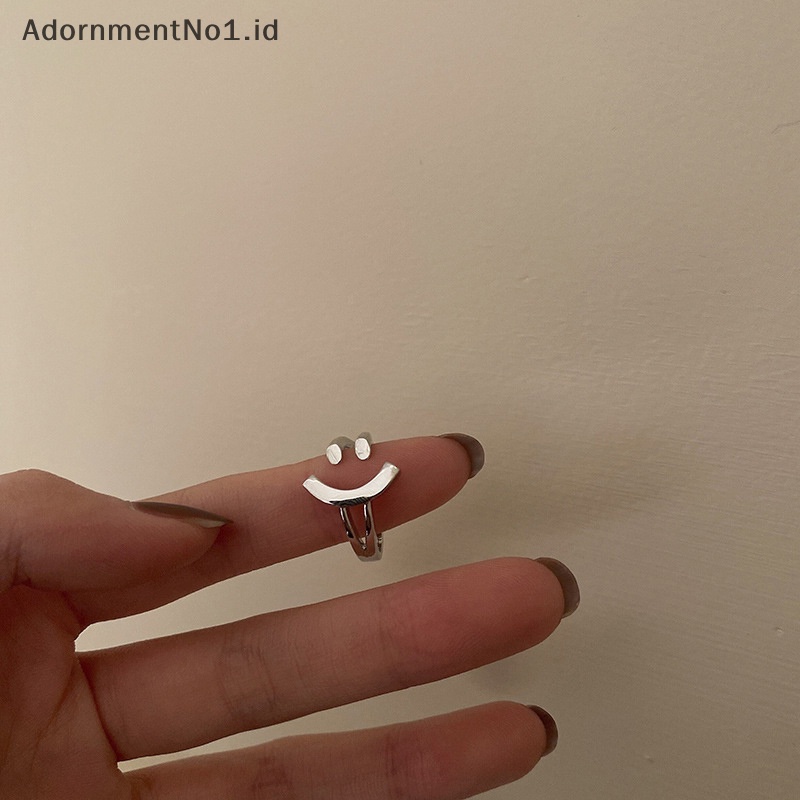 [AdornmentNo1] Wanita mahasiswa warna perak senyum pembukaan cincin perempuan desain unik panas jari telunjuk cincin kepribadian Adjustable Rings