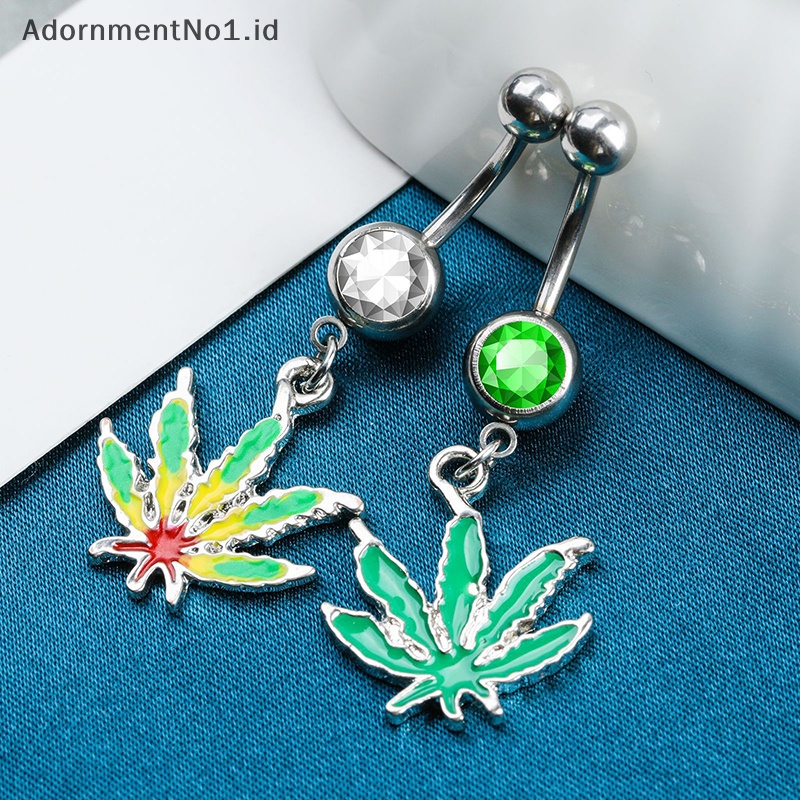 [AdornmentNo1] Fashion Maple Leaf pusar perut kancing cincin kristal zirkon liontin pusar cincin tubuh perhiasan untuk wanita