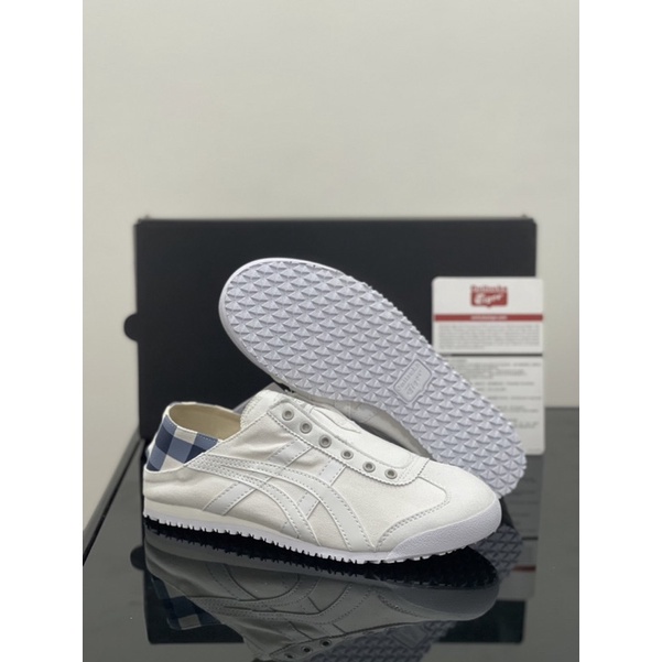 Sepatu Onitsuka Tiger Slip On Paraty White Kotak Blue Free Paperbag