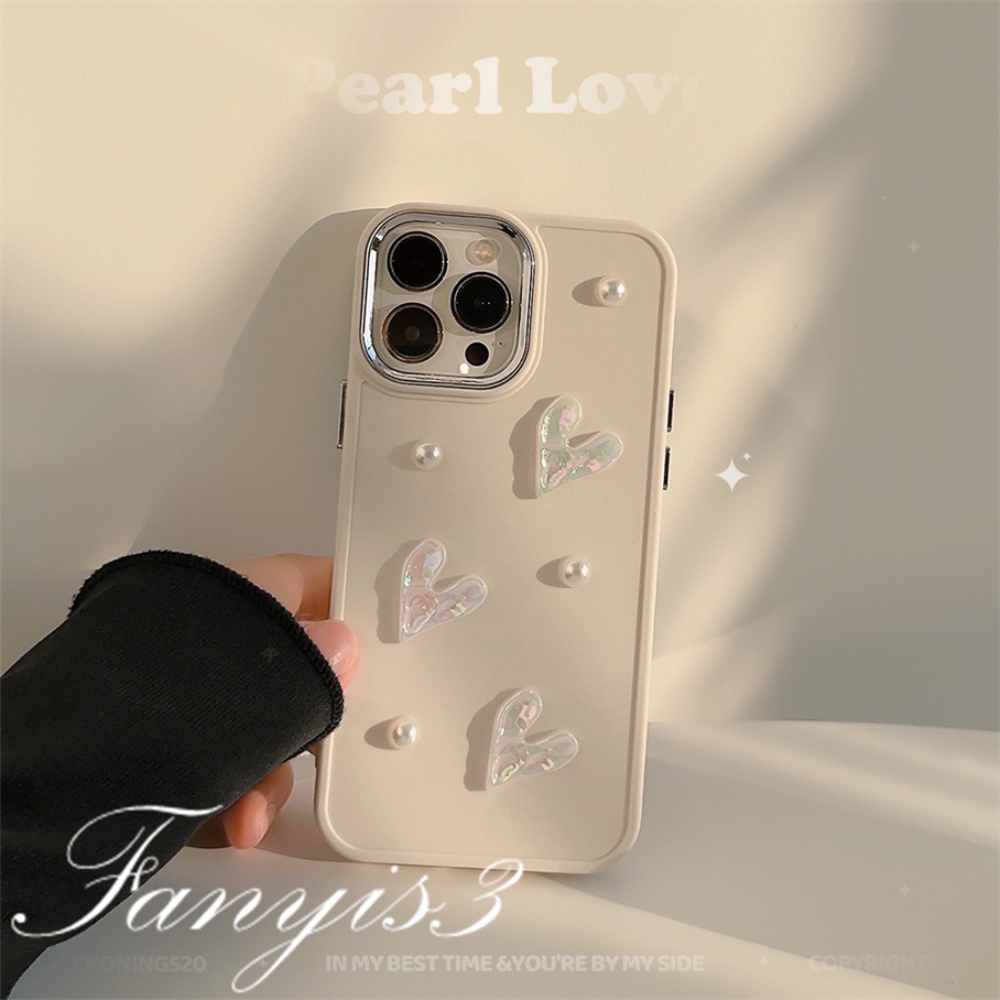 Compatible For IPhone 14 13 12 11 Pro Max X XR Xs Max 8 7 Plus SE 2020 Milk White Three-dimensional Love Pearl Phone Case TPU Soft Silicone Protective Cover