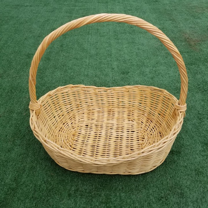 20 Kerajinan Tangan Rotan - Keranjang Buah Oval Gagang Tinggi 35x43x48cm