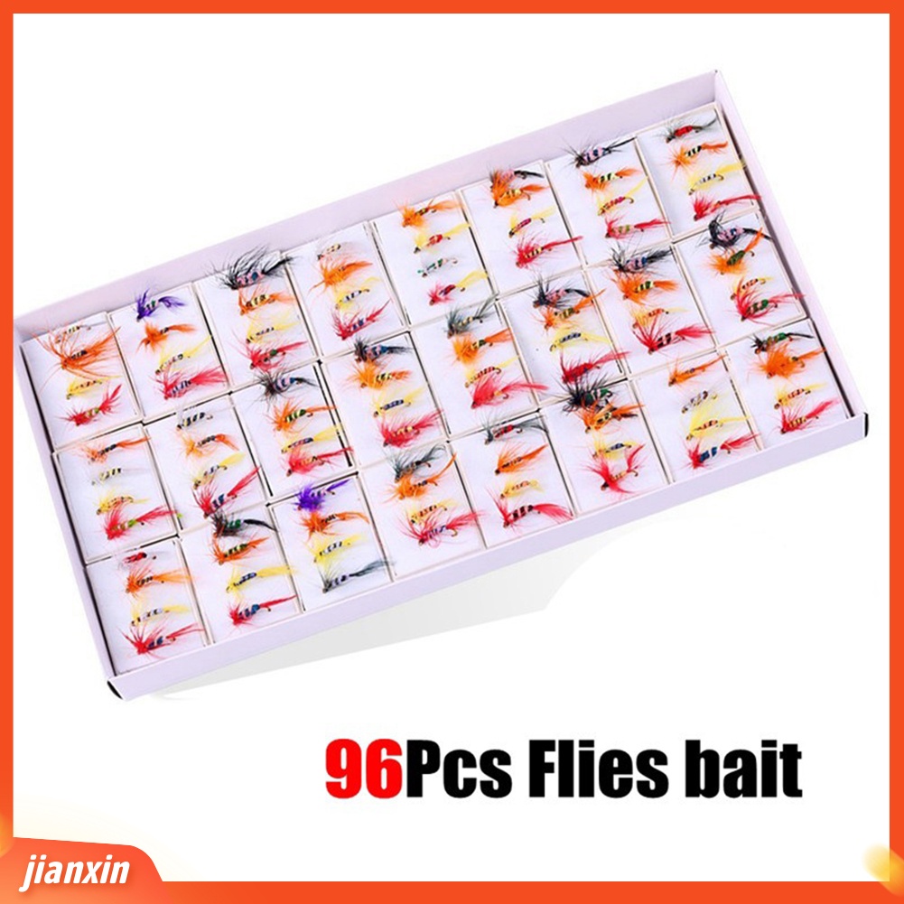(In Stock) 96Pcs Umpan Buatan Umpan Kering Kait Fly Fishing Flies Bulu Tackle Tools