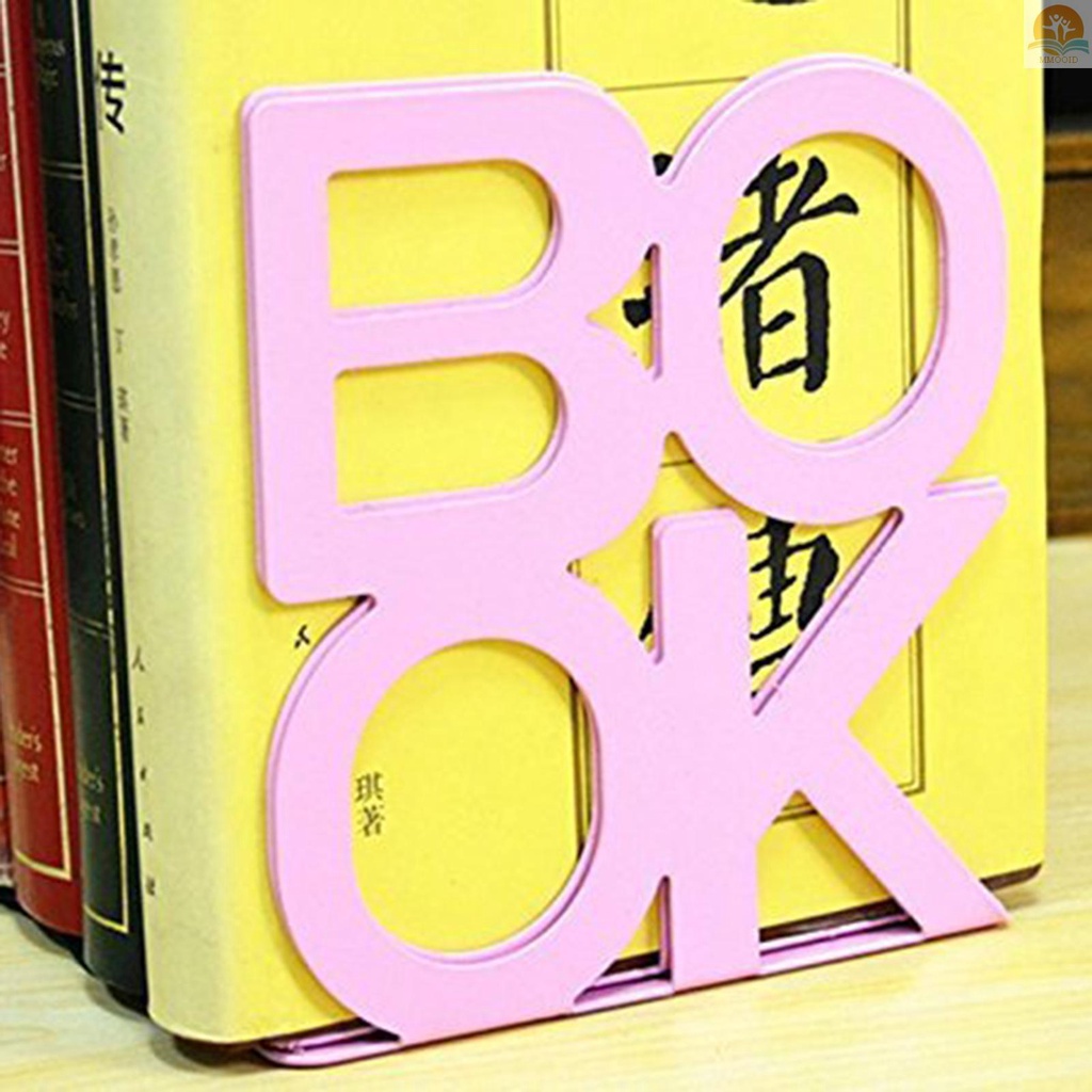 In Stock 1pasang Buku Huruf Rak Buku Besi Dekorasi Kantor Anti Slip Bookends