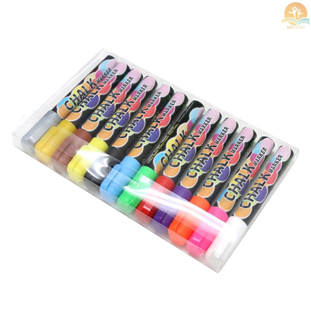 In Stock 10Pcs Penanda Kapur Cair 6mm Pen Tip Dihapus Untuk Kaca Papan Hitam Panel Neon Alat Tulis Perlengkapan Kantor