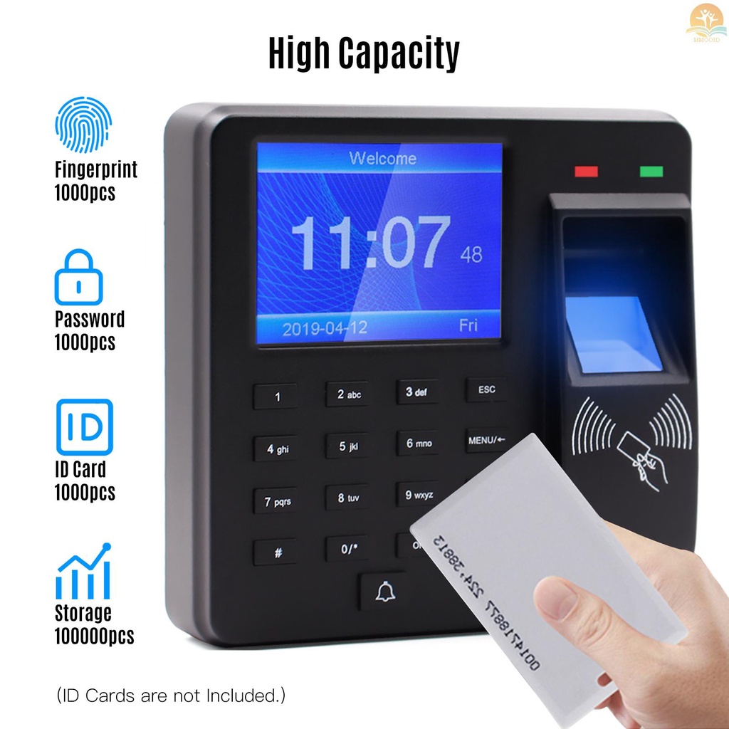 In Stock Mesin Absensi Kontrol Akses Fingerprint /Password/ ID Card Recognition Time Clock Dengan Layar Display 2.4 Inch Perekam Cek-in Recorder Multi Bahasa Dukungan