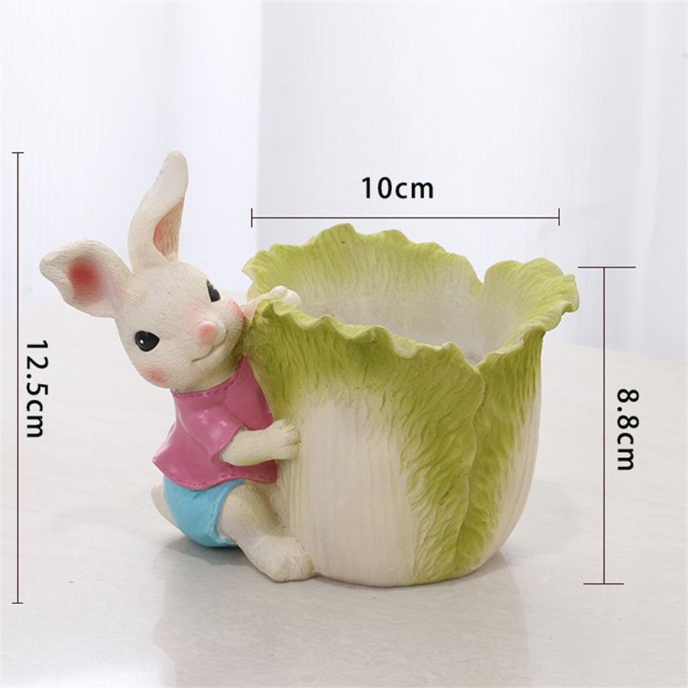 ღ Cute Fun Rabbit Shape Flowerpot Creative Bunny Resin Pot Bunga Pot Wadah Penyimpanan Desktop Dekorasi Desktop Kreatif