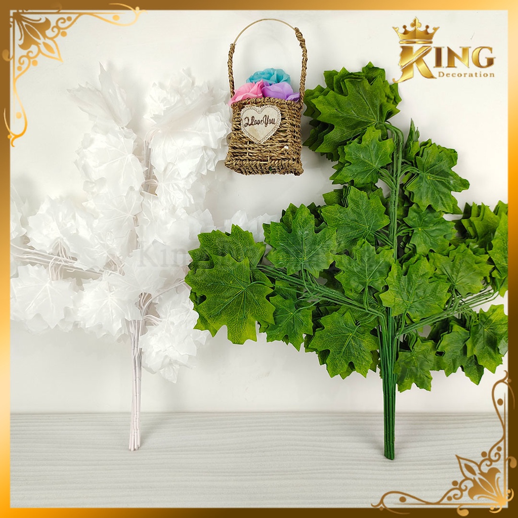 1LUSIN DAUN MAPLE CABANG 3 ARTIFICIAL IMPORT DAUN ANGGUR DEKORASI PELAMINAN HIASAN WEDDING & LAMARAN