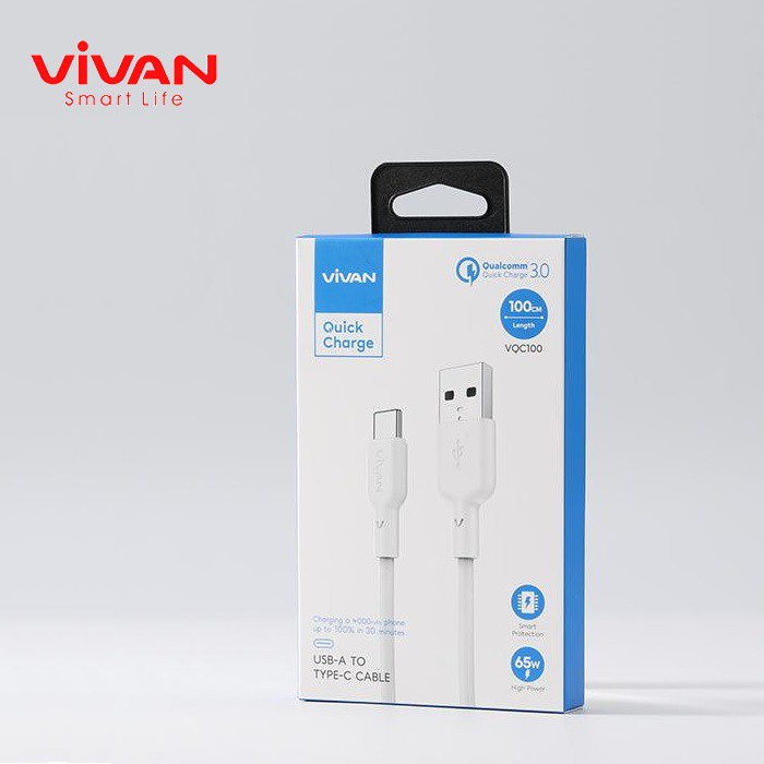 Kabel Data Type C 6.5A VIVAN Fast Flash Charging 65W QC3.0 Panjang 100cm VQC100 Garansi Resmi 1 Tahun