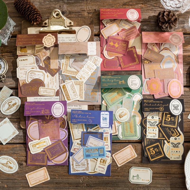 

30pcs Sticker Mo TIME COLLECTION Series / Stiker Deco Hiasan Scrapbook Bujo Bullet Journaling Journal Diary Bronzing