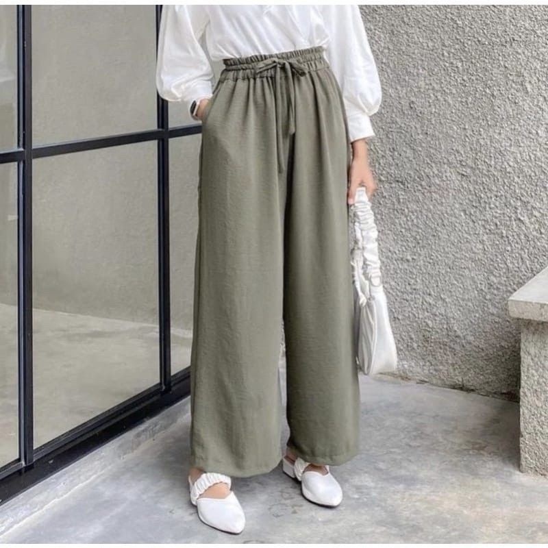 KULOT HIGHWAIST VARIASI TALI FULL KARET CRINGKLE AIRFLOW/ KULOT RAYON CRINCKLE/ CELANA KULOT CRINKLE
