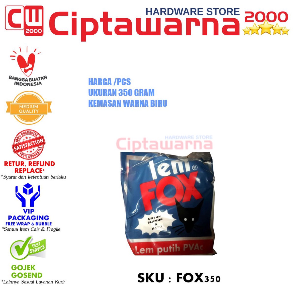 

Lem perekat Kayu Plamir serba guna FOX PVAC 350 Gram