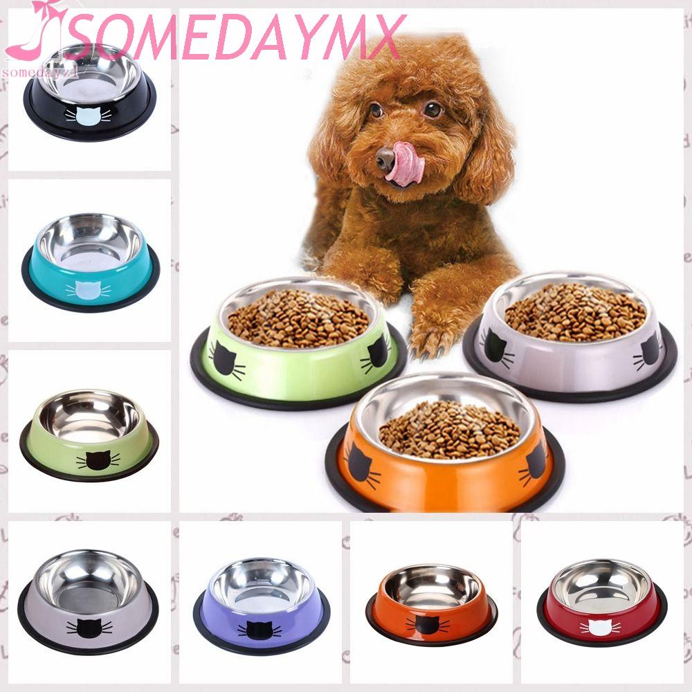 Non-slip Pola Wajah Kucing Stainless Steel Pet Bowl, Non-slip Pola Wajah Kucing Stainless Steel Pet Bowl, Aksesoris Kucing Tidak Karat Stainless Steel Karet Dasar Kucing Water Bowl Puppy