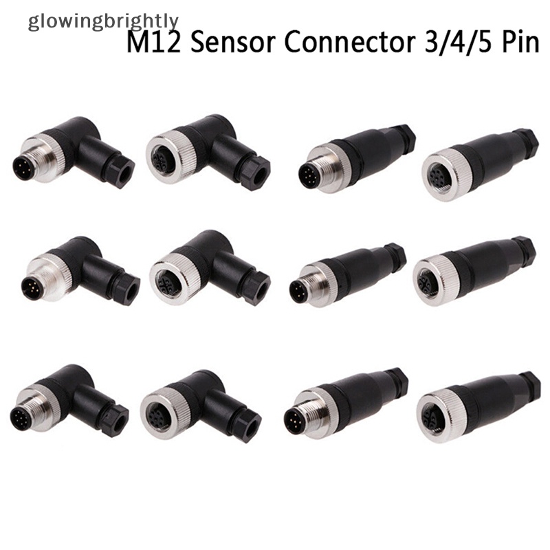 [glowingbrightly] 1pc Konektor sensor M12 3/4/5 pin male/female Lurus/Kanan Sudut Steker TFX
