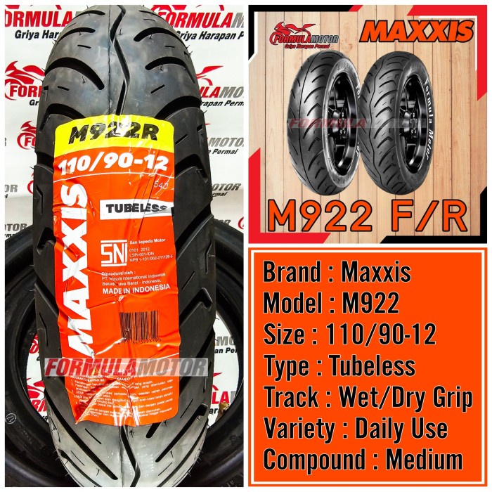 110/90-12 Maxxis M922R Tubeless - Ban Belakang Scoopy/Freego Ring 12