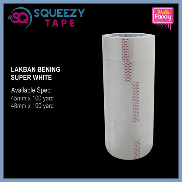 

Lakban Plakban OPP 2" 45mm 48mm x 100yard Isolasi Bening SQUEEZY (PREMIUM)