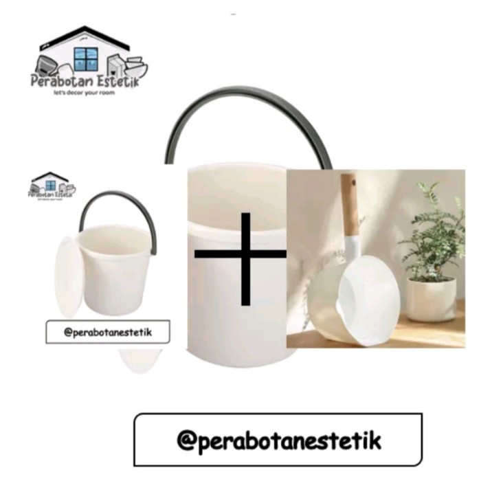 New Ember Putih IUIGA Minimalist Bucket Lid minimalis & Gayung - Paket Lengkap 3