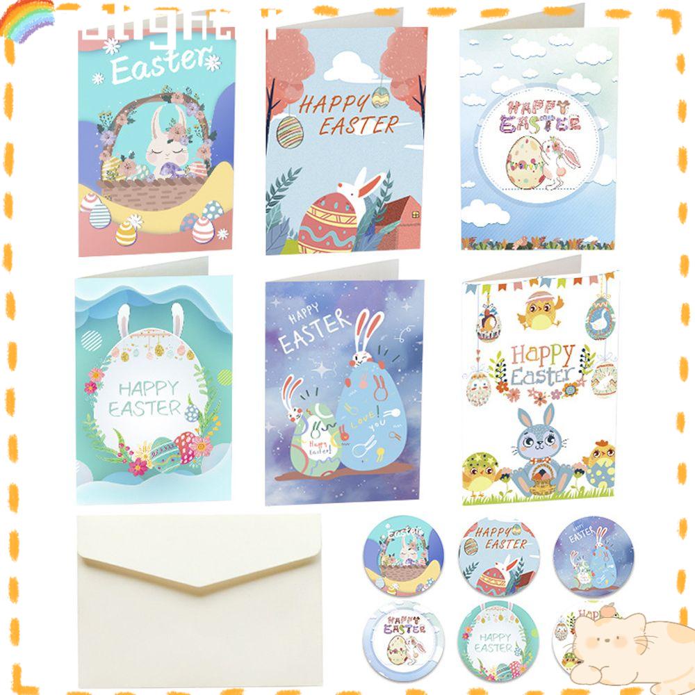 Solighter 6PCS Kartu Ucapan Paskah Happy Easter Stiker Rabbit Paper Card