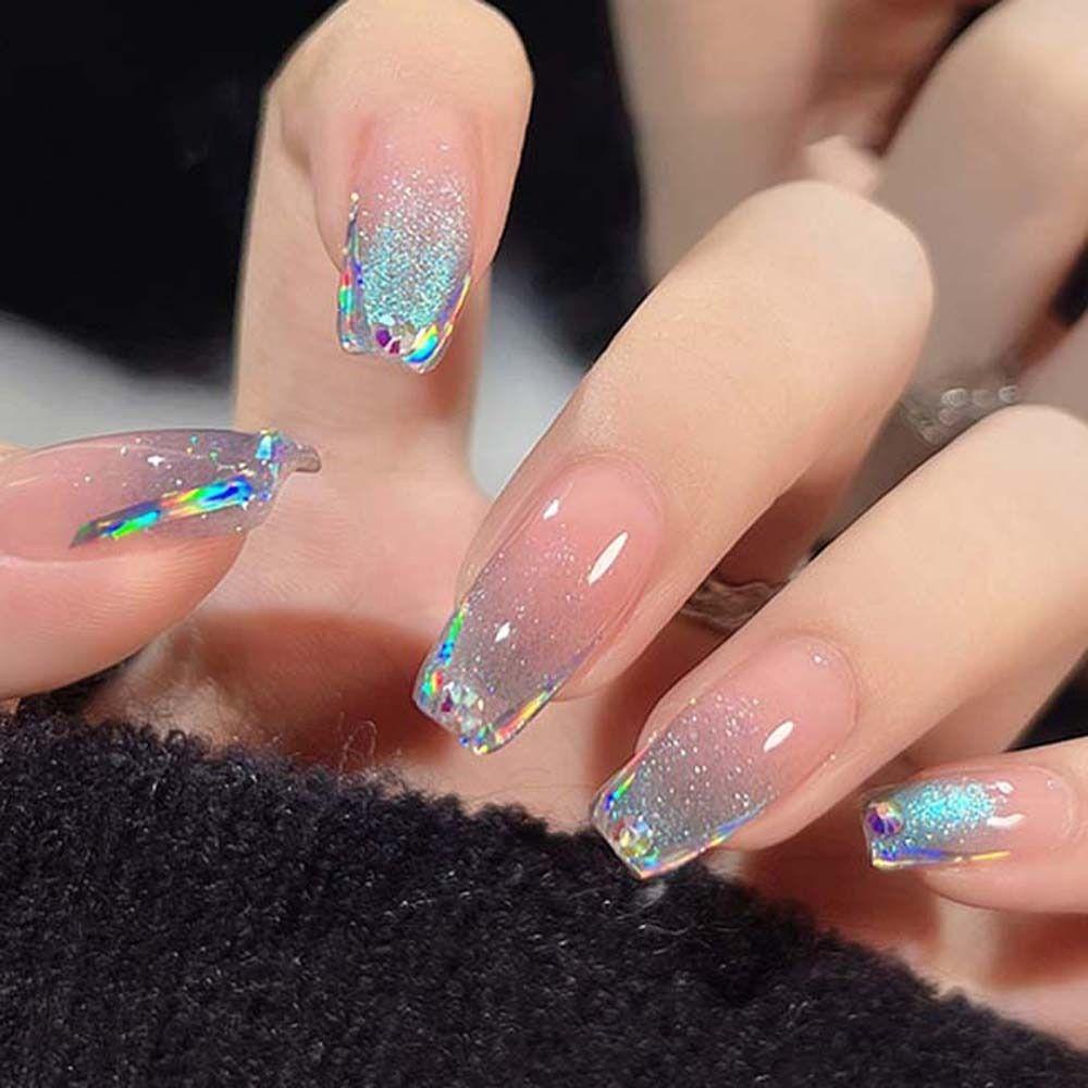 Mxbeauty Dekorasi Nail Art Wanita Warna-Warni Cermin Glitter Decal Transfer Paper Manicure Aksesoris Stiker Kuku Aurora Pecah Foil Kaca