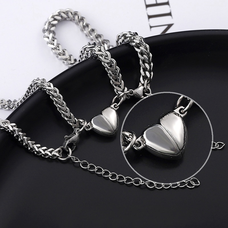 Gelang Magnet Berbentuk Hati Love Lock Gelang Pasangan Simple Stainless Steel Untuk Pria Dan Wanita