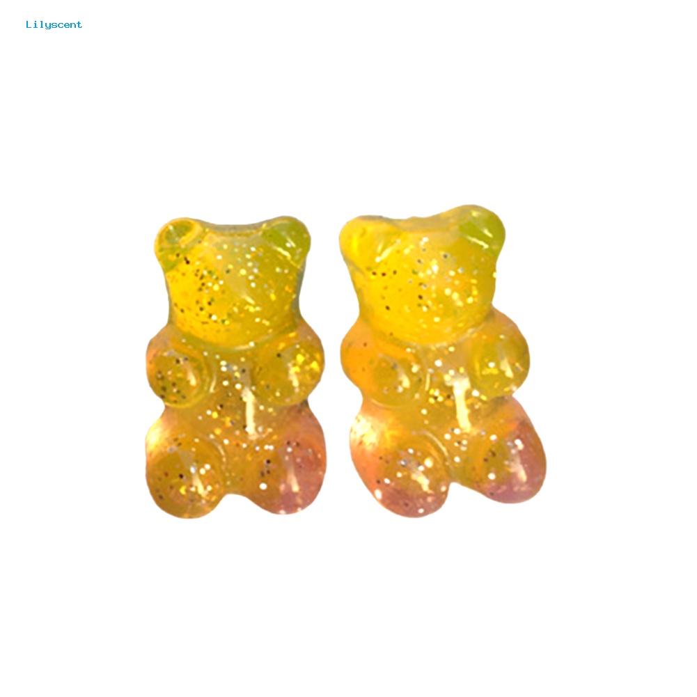 Lilyscent Fashion Wanita Permen Warna Kartun Gummy Bear Ear Stud Earrings Perhiasan Hadiah