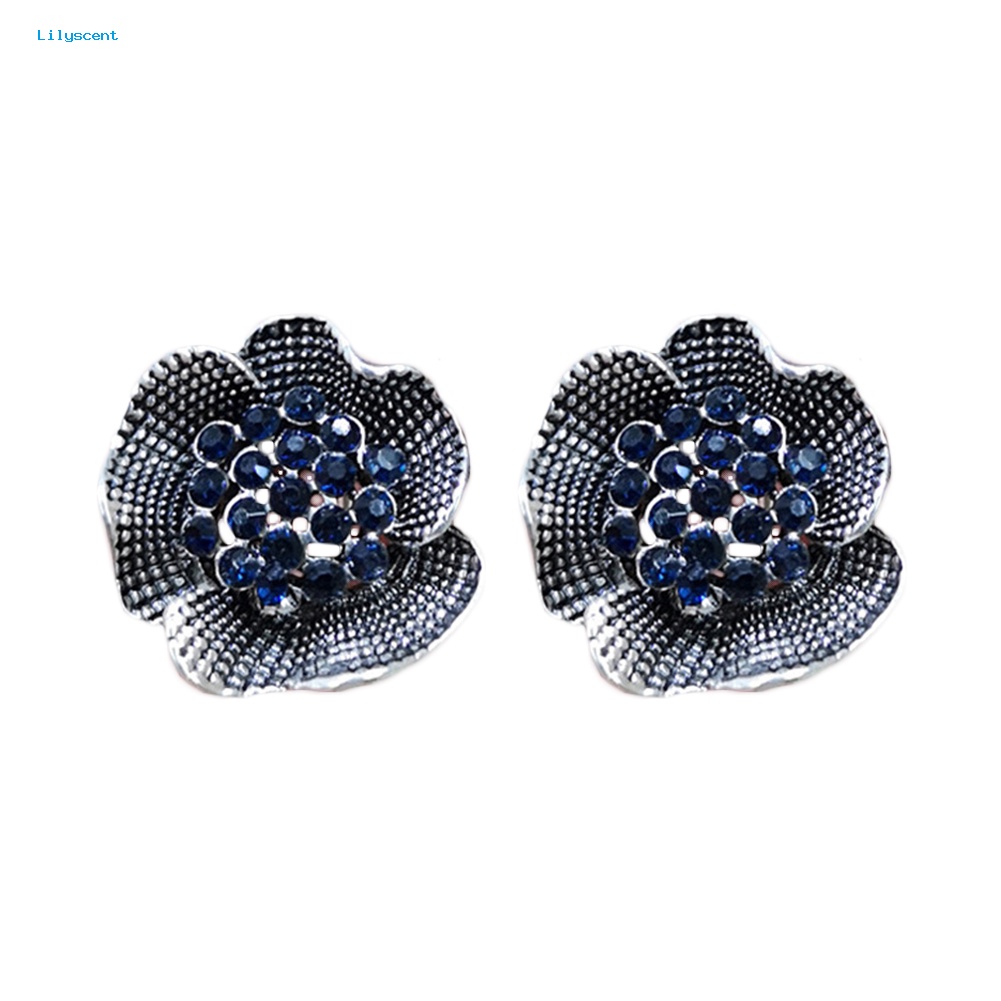 Lilyscent Vintage Wanita Berlian Imitasi Hias Bunga Mawar Bentuk Stud Earrings Perhiasan Hadiah