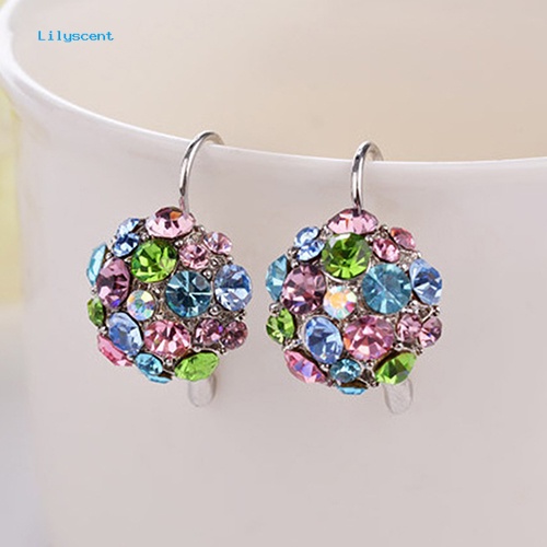 Lilyscent Wanita Warna-Warni Cubic Zirconia Bola Eardrop Leverback Earrings Perhiasan Pesta