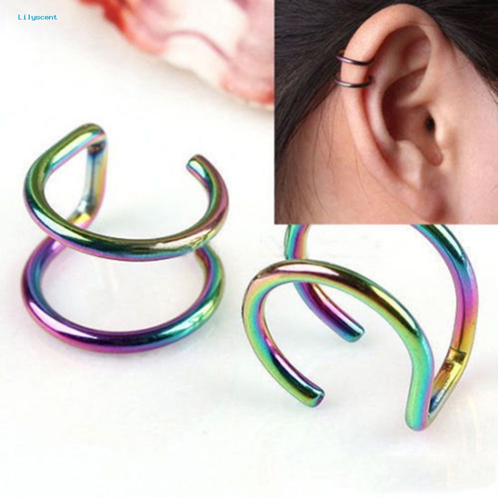 Lilyscent Anting Non Tindik Stainless Steel Untuk Pesta Unisex 2-row Fake Cartilage Ear Clip Keren