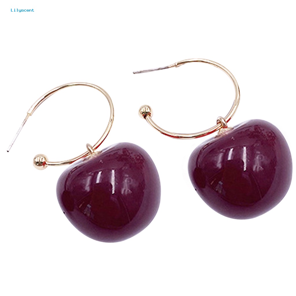 Lilyscent 1pasang Wanita Manis Cherry Buah Tergantung Anting Giwang Perhiasan Aksesoris Hadiah