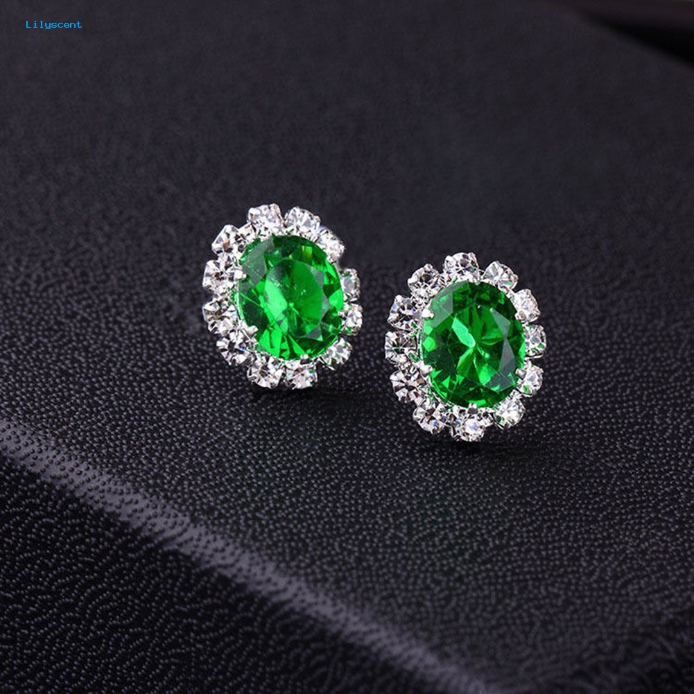 Lilyscent Fashion Wanita Lady Elegan Berlian Imitasi Bunga Ear Stud Earrings Hadiah Perhiasan