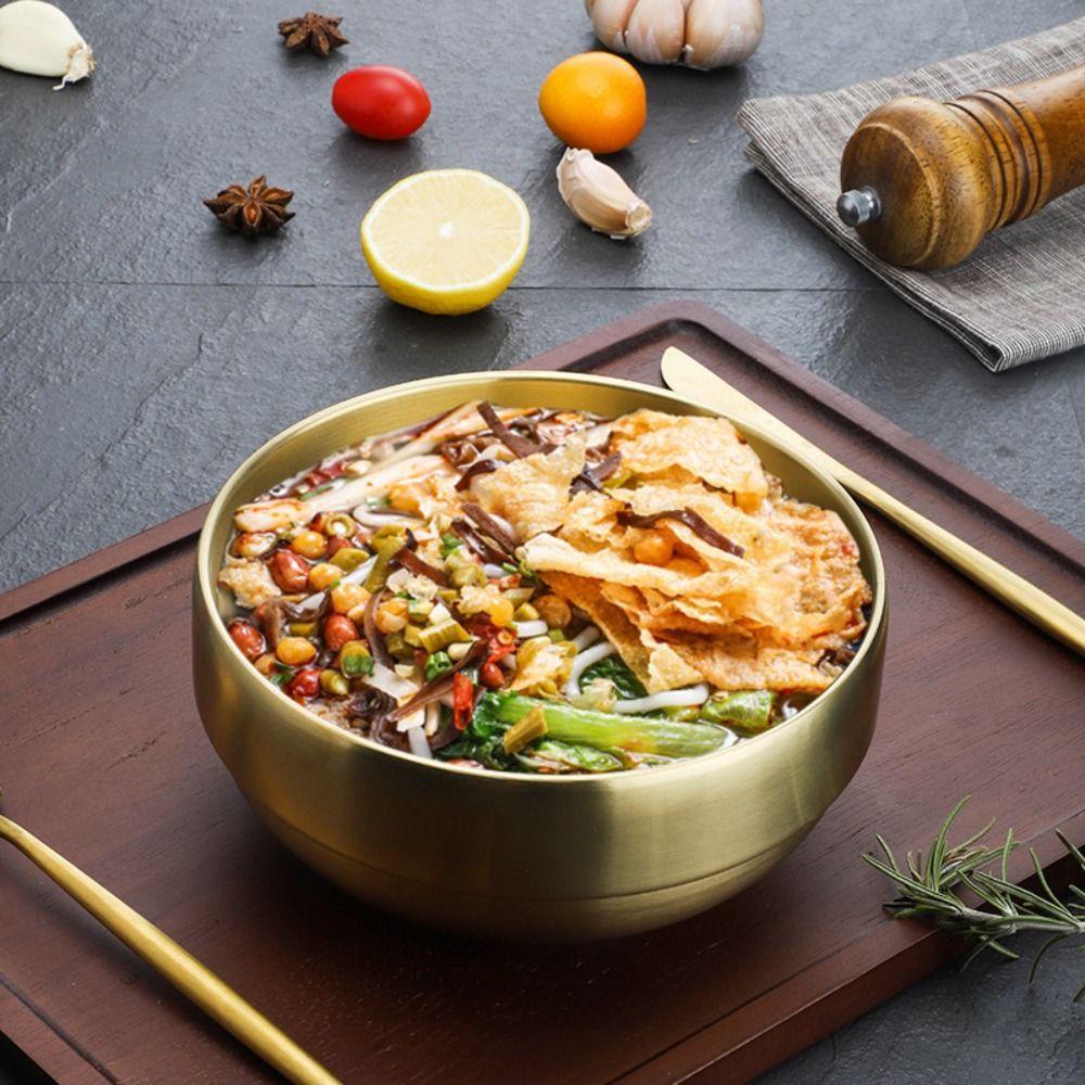 [Elegan] Rice Bowl Serbaguna Golden Isolasi Dapur Anti Panas Peralatan Makan Kapasitas Besar