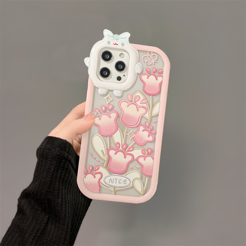 Butterfly Tulip Case OPPO A17 A57 2022 A15 A16 A16K A54 A53 A12 A5S A7 A3S A11k A31 A52 A92 A94 A93 A37 F9 A1K Reno 5a76 A96 A36 Sarung Telepon Bunga Silikon Lembut