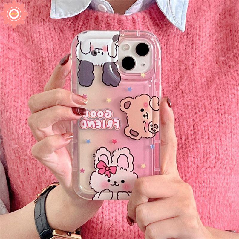 Kartun Kelinci Lucu Beruang Case Realme C35 C55 C30 7i C17 C30S C15 C25 C11 2021 C20 C12 C33 C11 2020 C25Y C25s C20A 6i 5 5i 5s C21Y C3 C1 C2 Teman Baik Lembut Airbag Cover