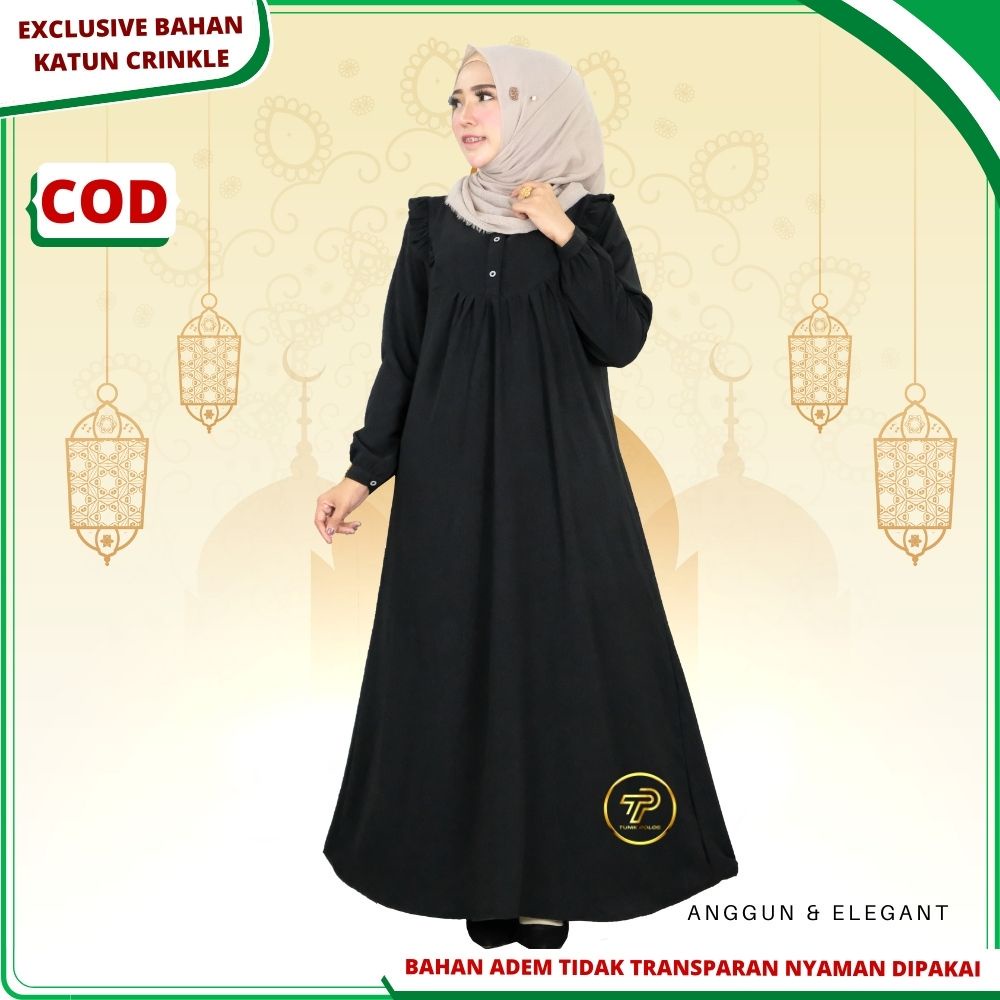 Baju Gamis Wanita Remaja Terbaru Kekinian Untuk Kondangan Lebaran Perempuan Bahan Katun Crinkle Prem