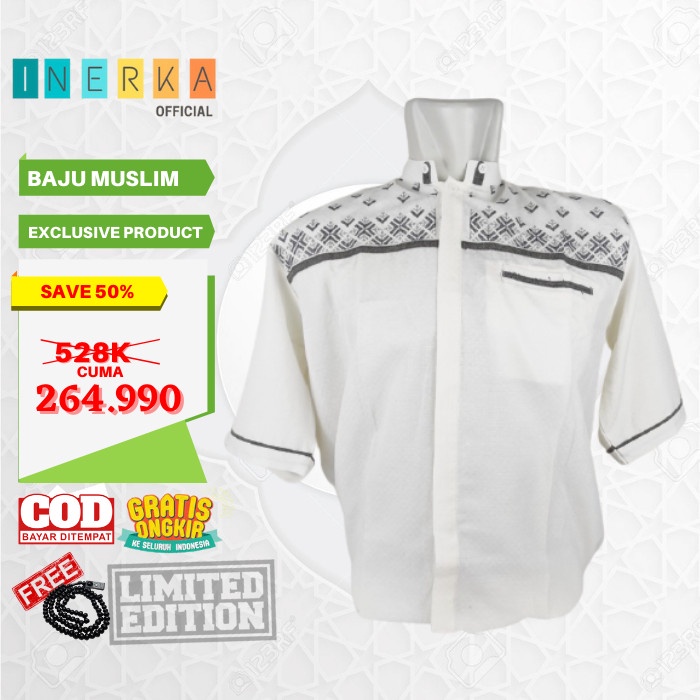 Baju Koko Muslim Size Jumbo Dewasa XXL 2XL 3XL 4XL Lengan Pendek Putih - XXS