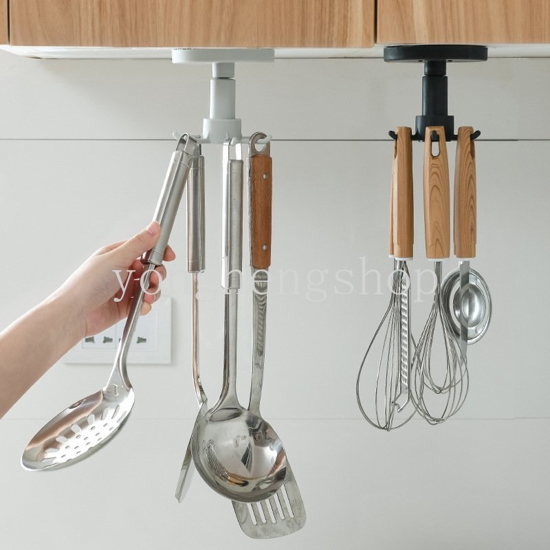 Kreatif 360derajat Putar Rak Penyimpanan Bebas Pukulan Pisau Spatula Sendok Rotary Hook Peralatan Dapur Organizer Kamar Mandi Dinding Gantung Kait Pemegang