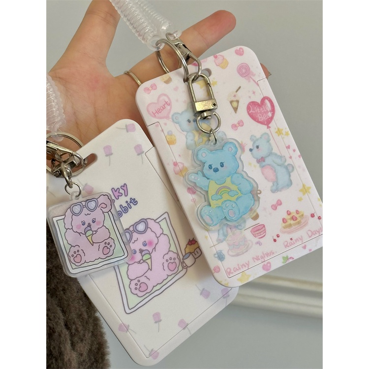 Ins Gadis Hati Lucu Bunny Card Holder Kartu Makan Siswa Kartu Bus Kartu Kontrol Akses Foto ID Holder
