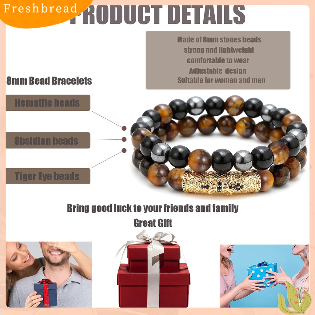 &lt; Freshbread &gt; Beads Bracelet Double Layer Metal Buckle Stitching Triple Protection Manik-Manik Tali Elastis Membawa Keberuntungan Kemakmuran Kebahagiaan Hadiah Gelang Penyembuhan Mata Harimau Imitasi Alami