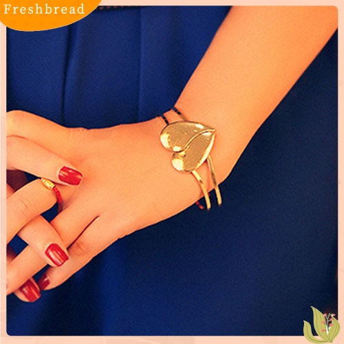 &lt; Freshbread &gt; Fashion Wanita Berlapis Emas Manset Bangle Pasangan Cinta Hati Pesona Gelang Perhiasan