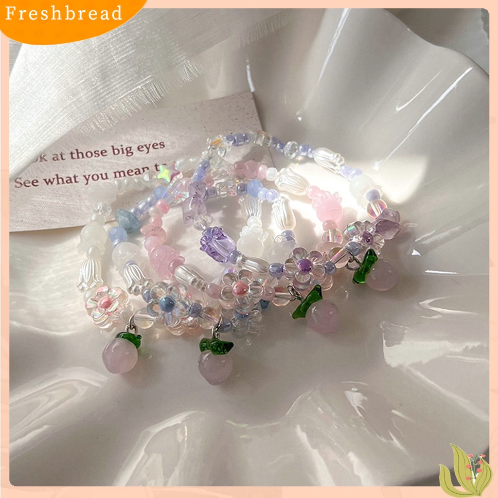 &lt; Freshbread &gt; Gelang Manik-Manik Bentuk Indah Tahan Luntur Berwarna Glasir Wanita Musim Panas Bunga Gelang Dengan Peach Charms Hadiah Ulang Tahun